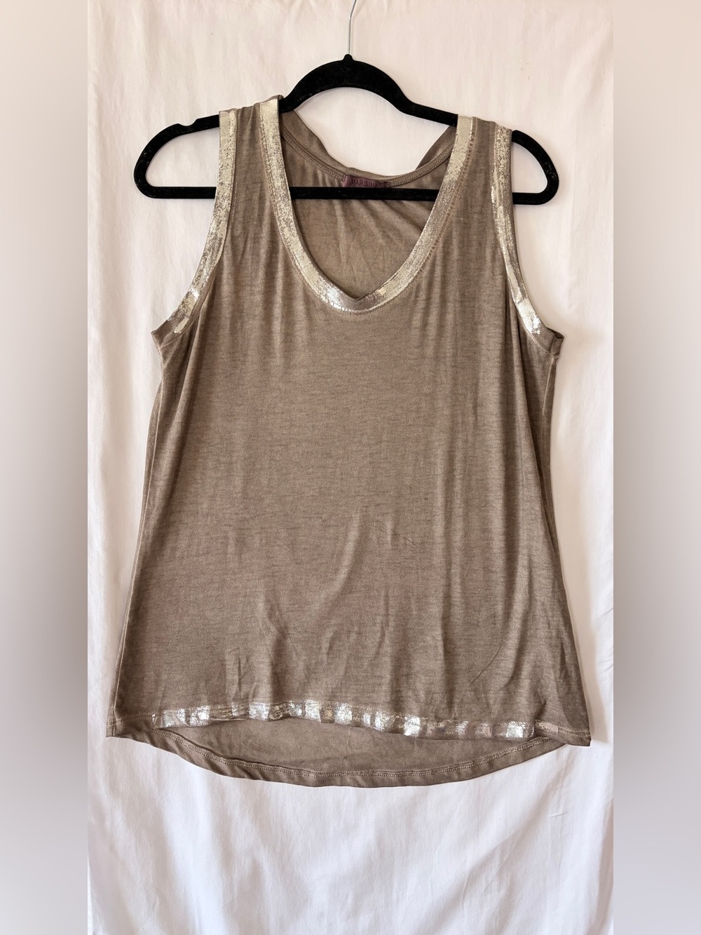 Metallic-Trim Taupe Tank Top-One Size